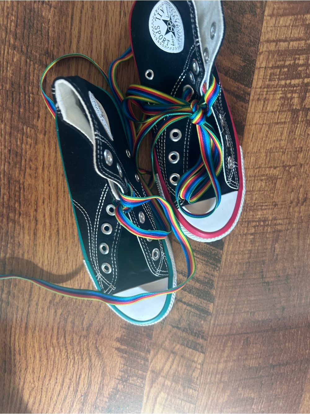 Kids Black High-Top Sneakers with Rainbow Laces - Picture 2 of 5